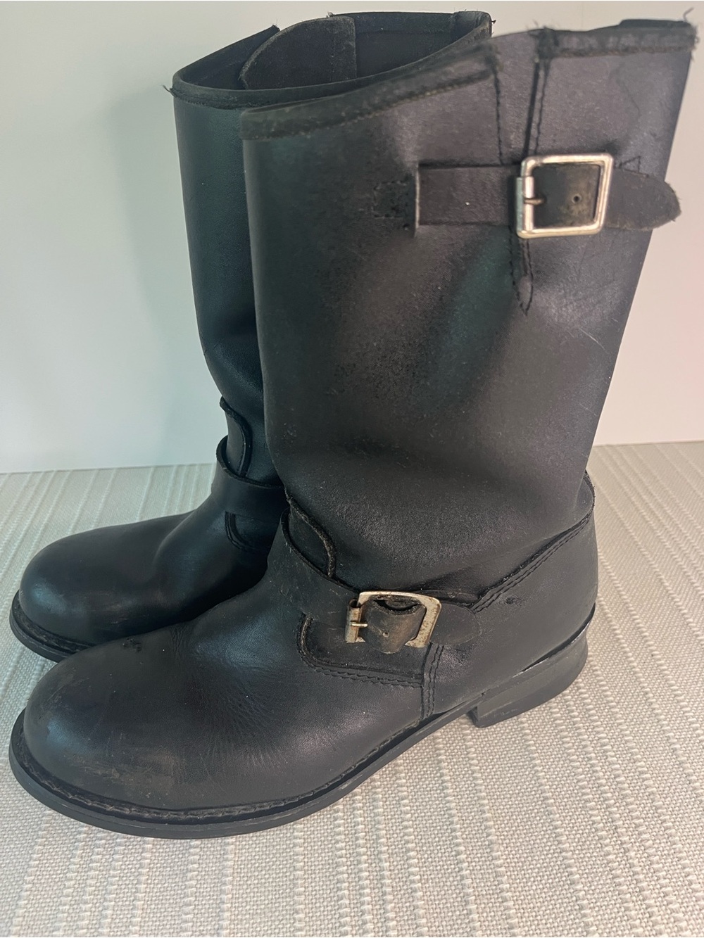 Motorcycle MENS  classic  Black Leather Mid-Calf Engineer Boots, sz 9.5 E wide
